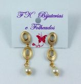 BD 419,Brinco bijuteria folheada com pérola