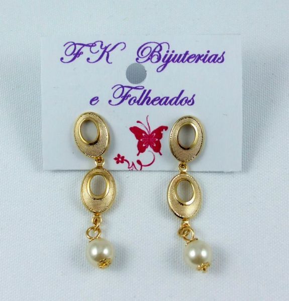 BD 419,Brinco bijuteria folheada com pérola