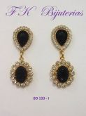 BD 133 - I, Brinco banhado com strass cristal e pedra preta